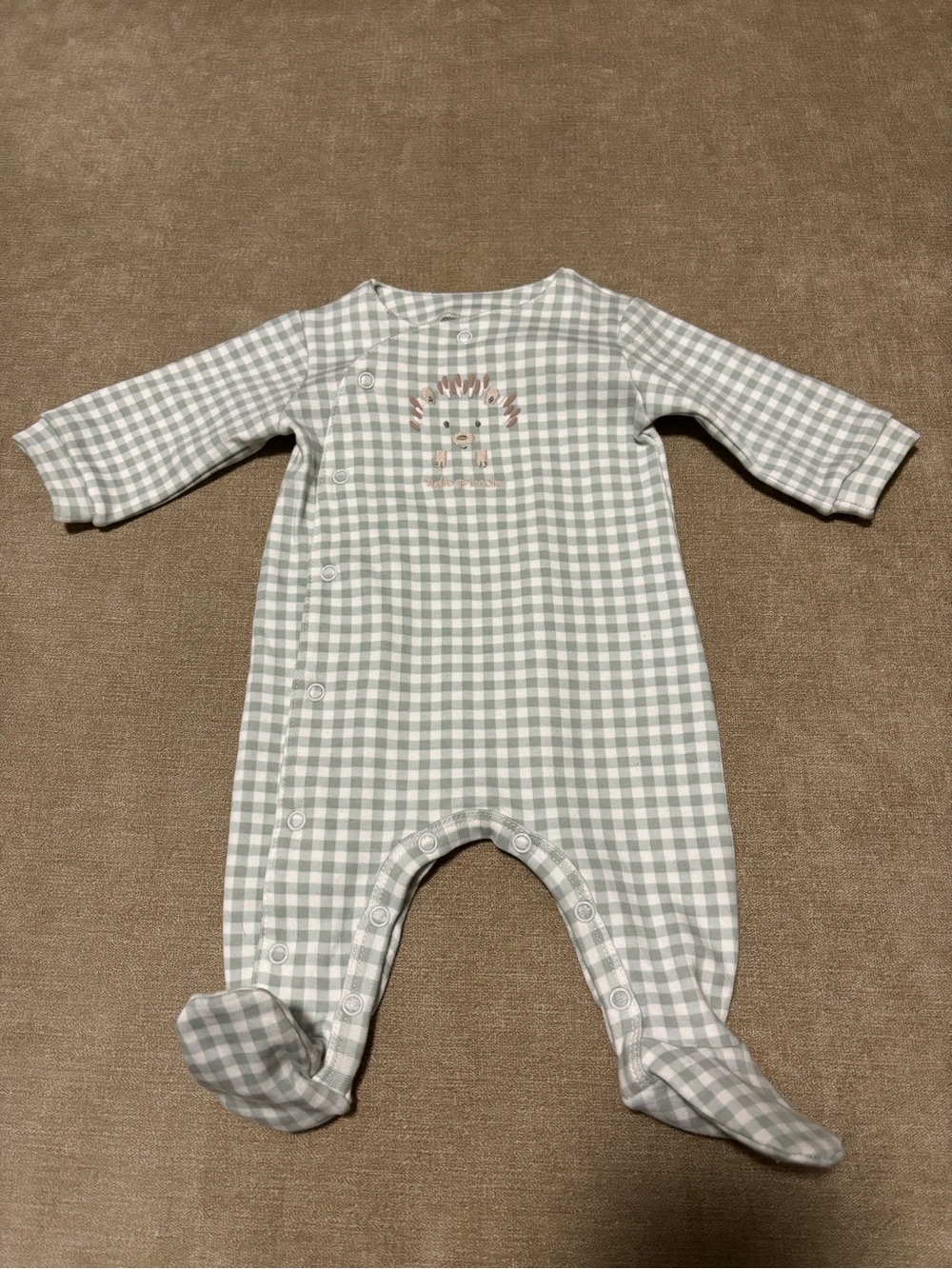 Baby Gingham Footed One-Piece Romper in Sage